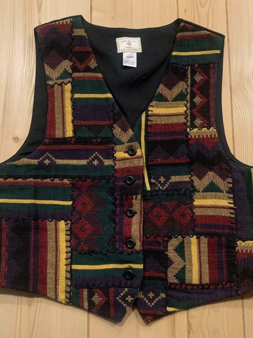 Vintage Y2K Susan Bristol Casuals Southwestern Aztec Folk Art Boho Hippie Vest L